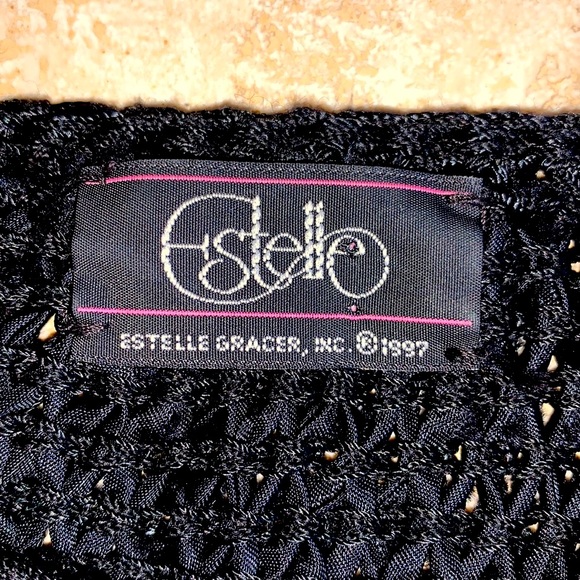 ESTELLE GLACER black artisan chenille cardigan rhinestone embellishments. L - Picture 12 of 17